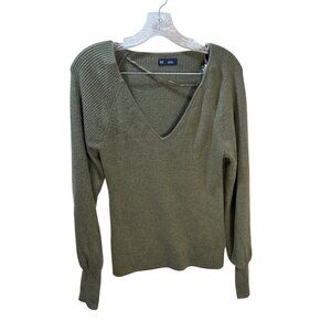 Gap Womens Olive Green V-Neck Ribbed Knit Sweater M